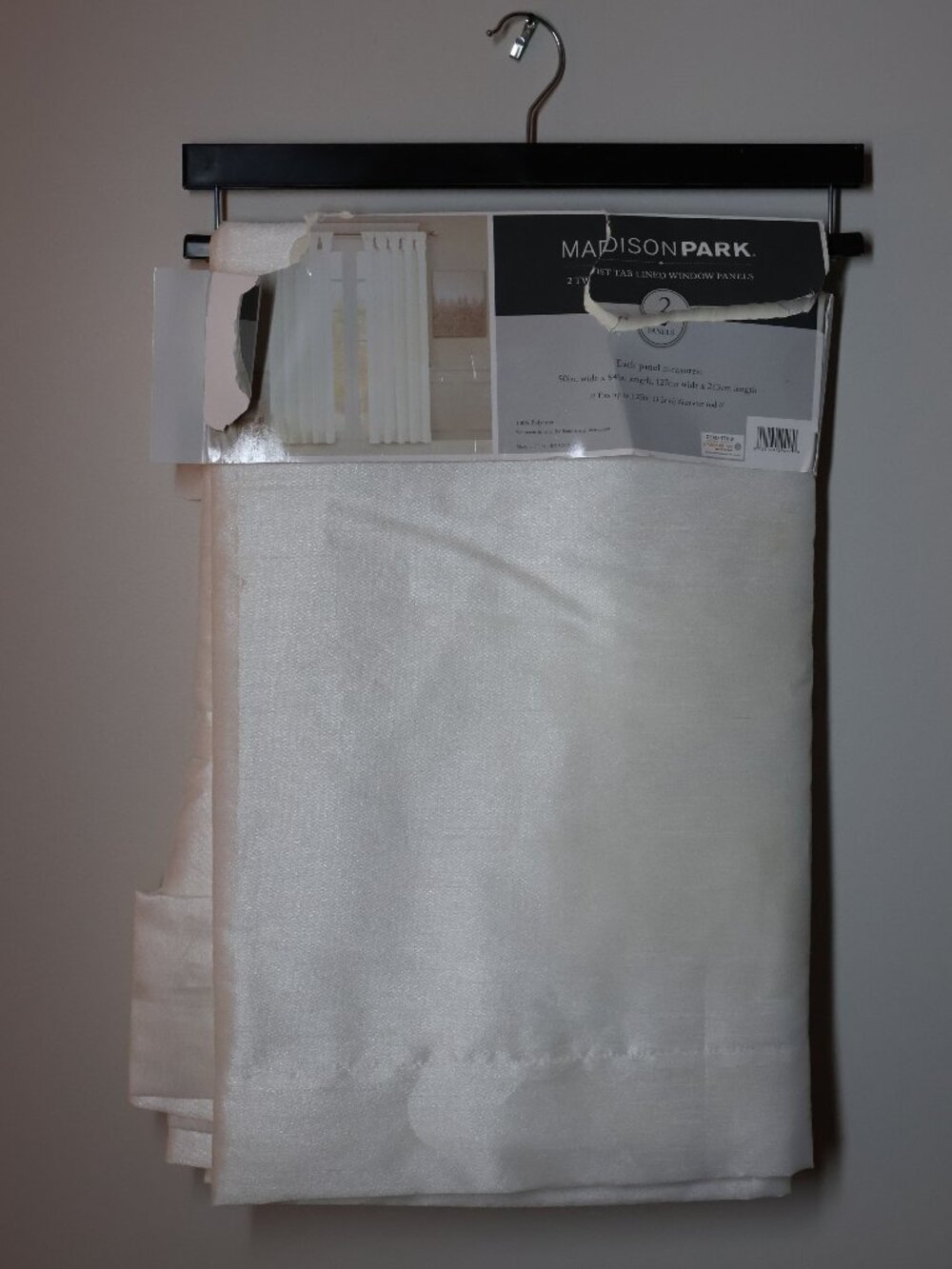 Madison Park 2 Panel Twist Tab Lined Sheer White Curtains New 50"x84"
